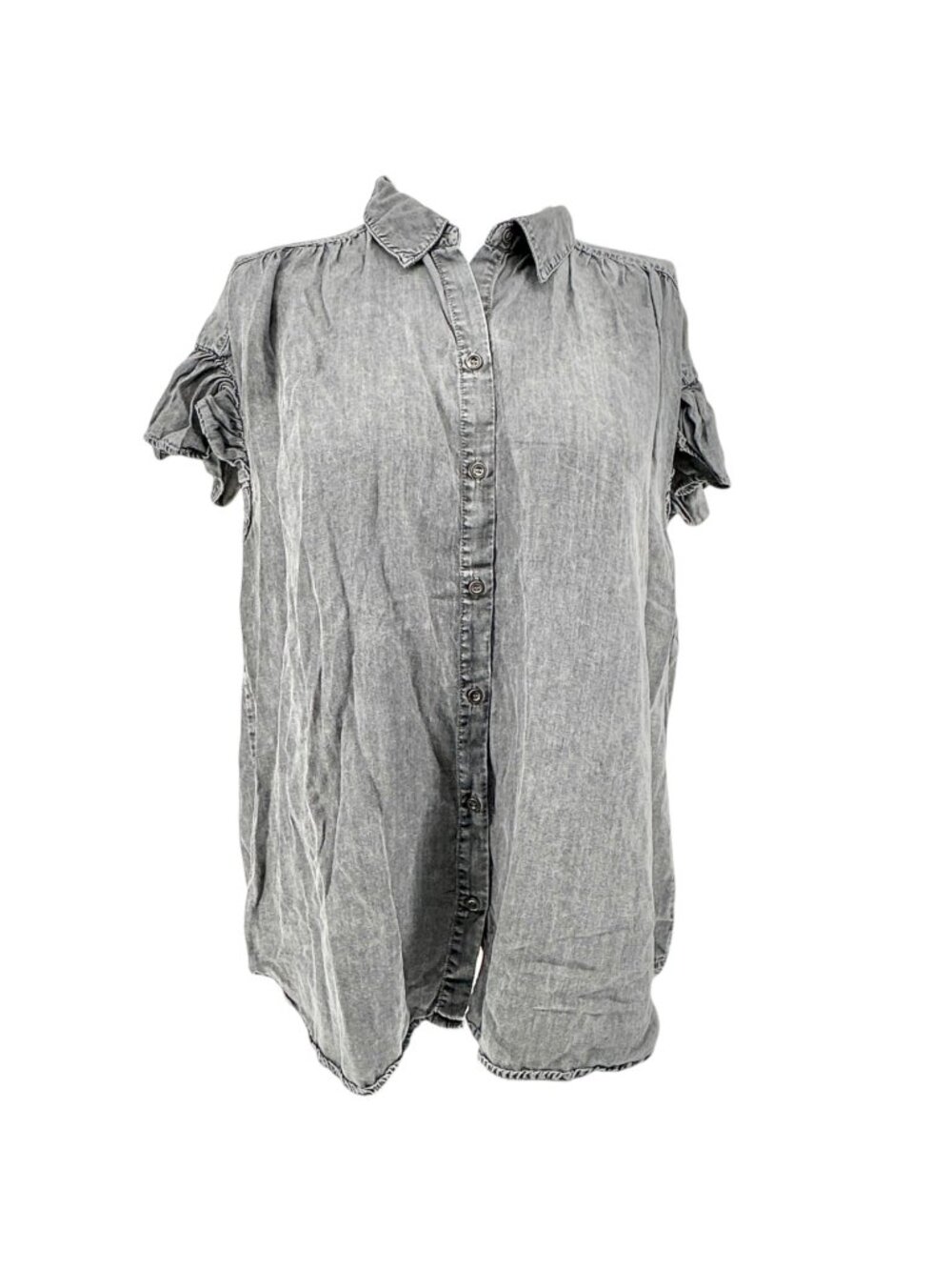 Button Up Shirt Womens 1X Gray Washed Look Lightweight SS by Jane+Delancey